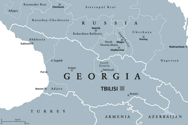 Géorgie Carte Politique Grise Avec Capitale Tbilissi Frontières Internationales République — Image vectorielle