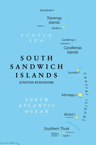 Islas Sandwich Del Sur Mapa Político Parte Del Territorio Británico — Archivo Imágenes Vectoriales