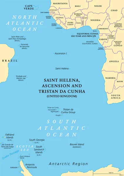 South Atlantic Islands Political Map Islands Archipelagos Africa Brazil Cape — ストックベクタ