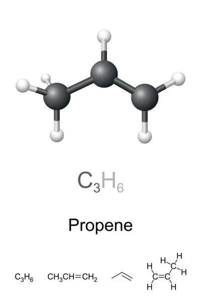 Propene Also Propylene Ball Stick Model Molecular Chemical Formula Hydrocarbon — Stock Vector