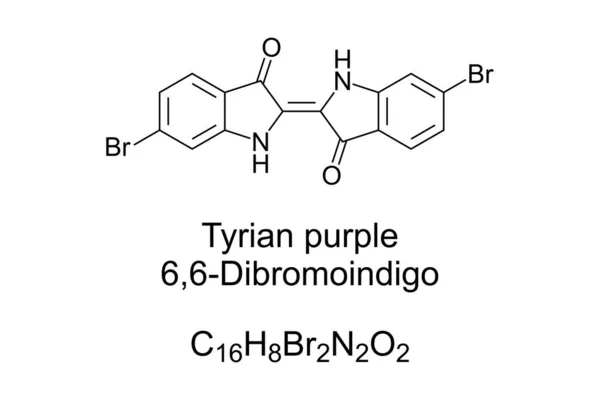 Tiro Púrpura Dibromoíndigo Fórmula Química Estructura También Tinte Fenicio Rojo — Vector de stock