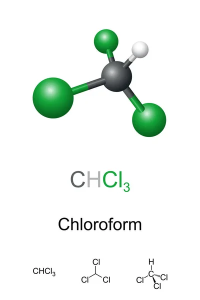 Chloroform Trichloromethane Ball Stick Model Molecular Chemical Formula Chcl3 Organic — Vetor de Stock