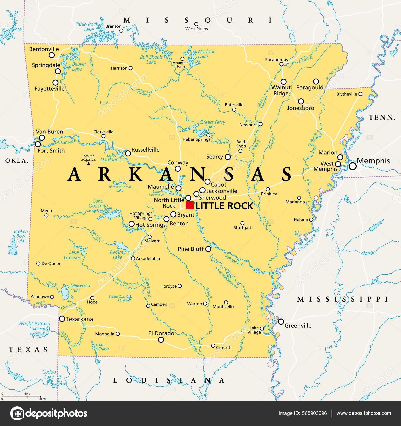 Arkansas Carte Politique Avec Capitale Little Rock Les Grandes Villes image vectorielle par