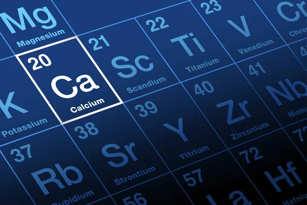 元素の周期表上のカルシウム 記号Caと原子番号20とアルカリ地球金属 電解質として カルシウムイオンは生理学的および生化学的過程において重要な役割を果たす — ストックベクタ