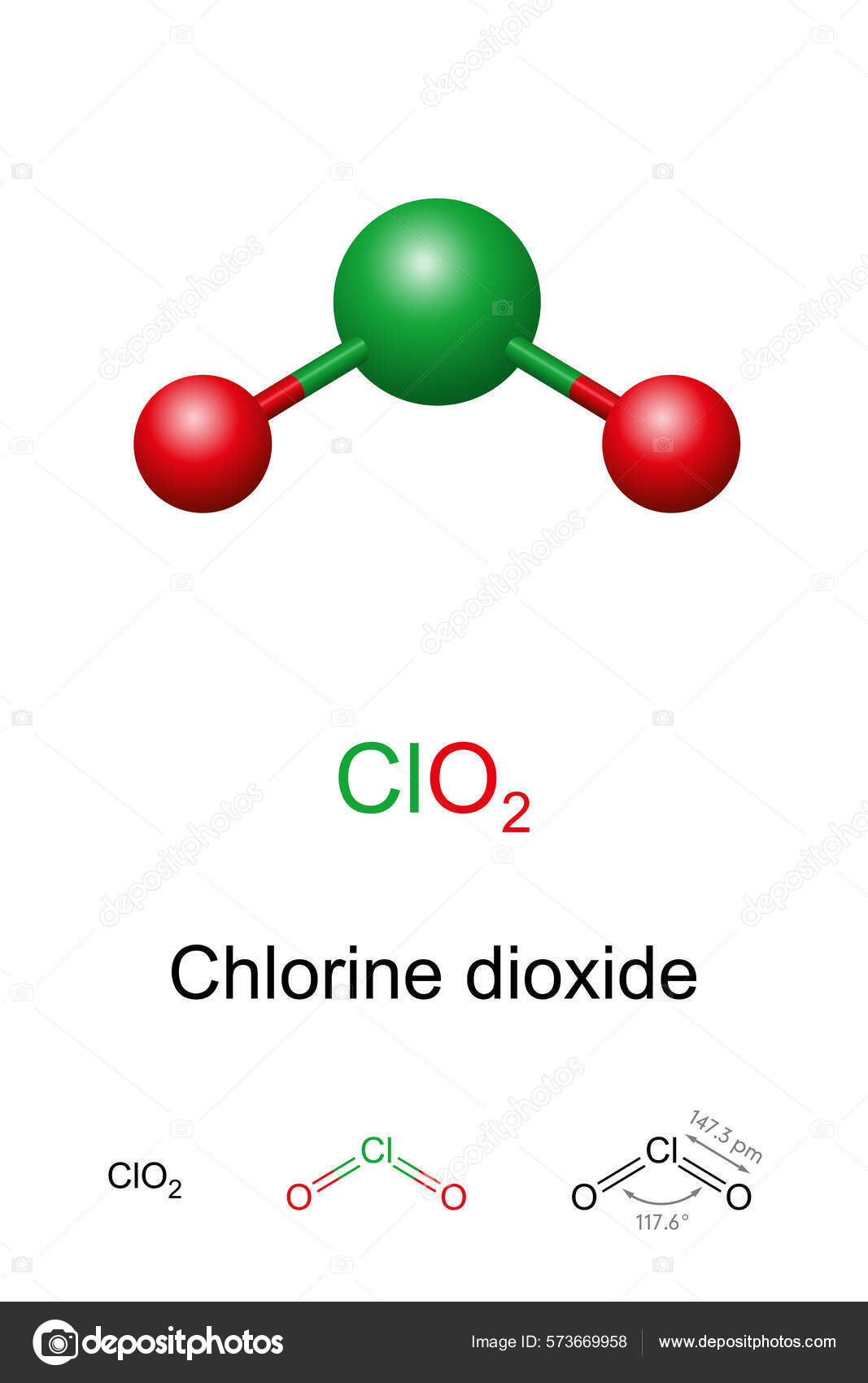 Dioxyde Chlore Modèle Boule Bâton Formule Moléculaire Chimique Composé  Chimique Vecteur par ©Furian 573669958