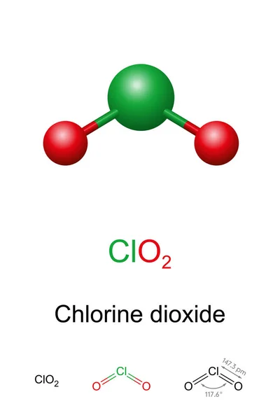 Dióxido Cloro Modelo Bola Pau Fórmula Molecular Química Composto Químico — Vetor de Stock