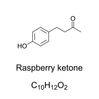 Ahududu ketonu, kimyasal formül ve yapı. Kırmızı ahududu doğal fenolik aroma bileşimi. Kızılcık ve böğürtlenlerde de olur. Parfüm, kozmetik ve gıda katkı maddesi olarak kullanılır..