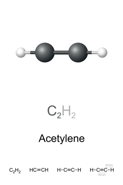 Acetileno Etine Modelo Bola Palo Fórmula Molecular Química C2H2 Hidrocarburo — Archivo Imágenes Vectoriales