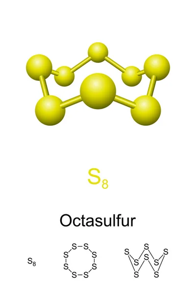 Octasulfur Ball Stick Modell Molekulare Und Chemische Formel Auch Cyclo — Stockvektor