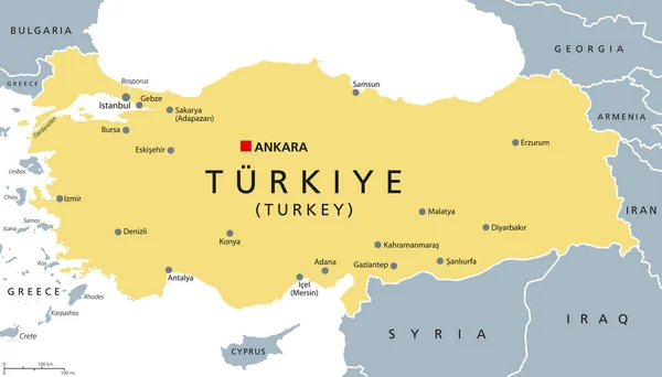 Trkiye Turkiet Politisk Karta Med Huvudstaden Ankara Republiken Trkiye Gick — Stock vektor