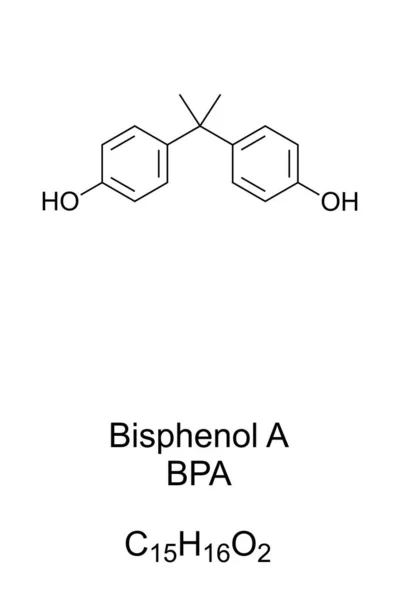Bisfenol Bpa Chemische Formule Skeletstructuur Chemische Verbinding Gebruikt Bij Vervaardiging — Stockvector