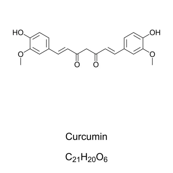 Kurkumin Chemický Vzorec Struktura Keto Formě Žlutá Chemikálie Produkovaná Rostlinami — Stockový vektor