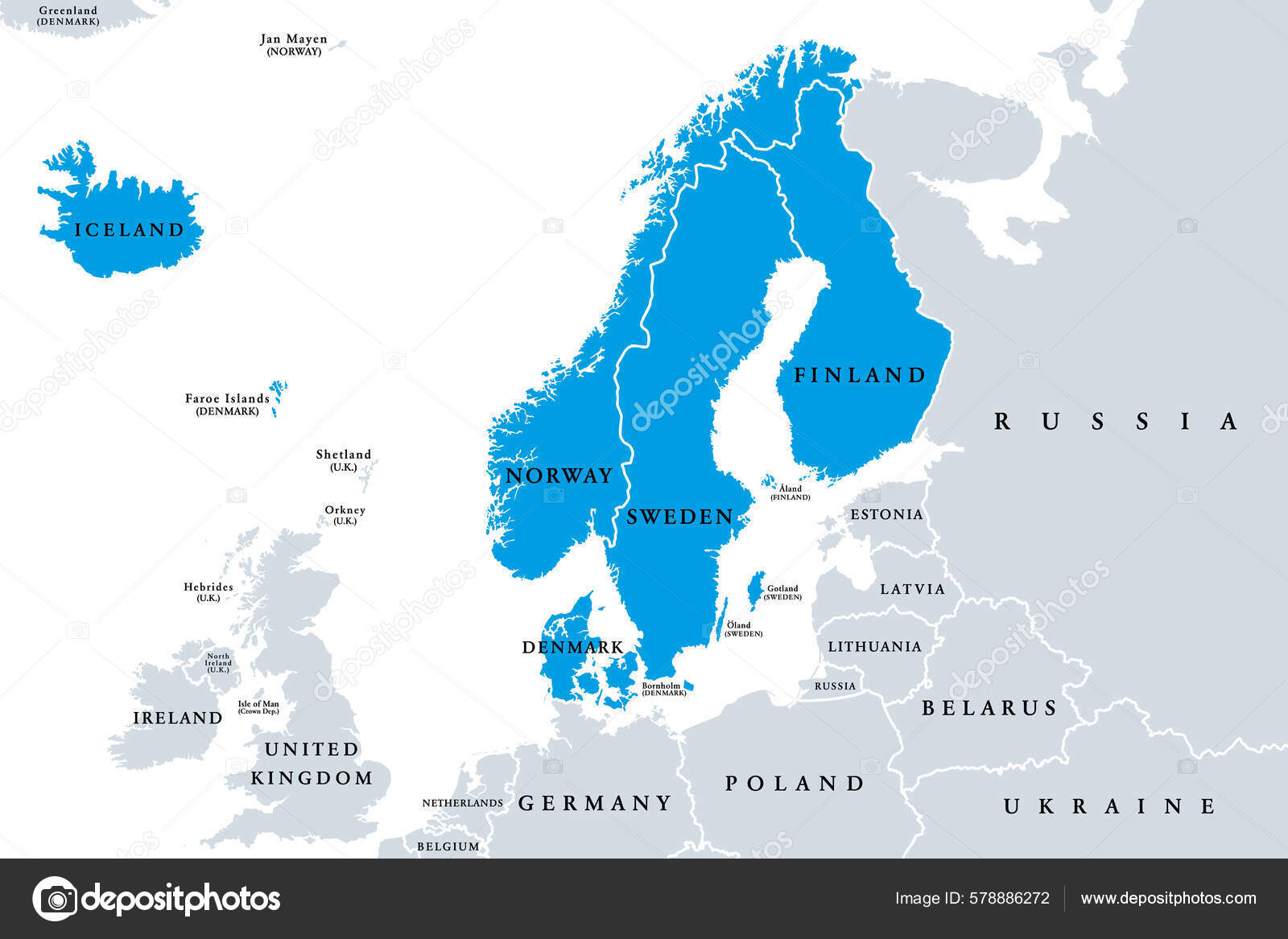 Mapa do norte da europa com fronteiras dos países da escandinávia