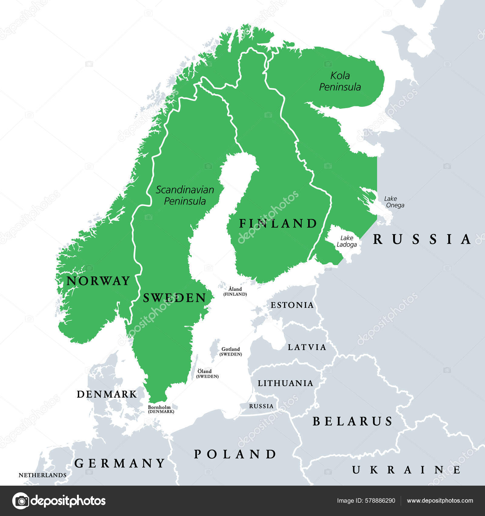 Mapa do norte da europa com fronteiras dos países da escandinávia