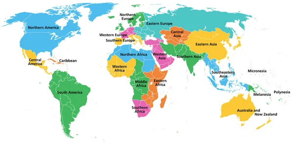 Subregiones Estadísticas Del Mundo Geoscheme Mapa Político Sistema Que Divide — Archivo Imágenes Vectoriales