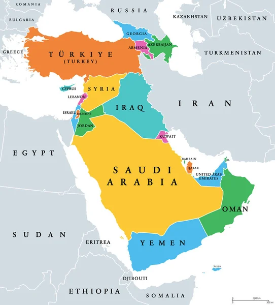 Western Asia Geoscheme Political Map Subregion Asia Used Statistical Purposes — Stock Vector