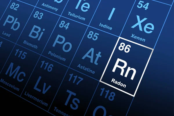 Radon Pada Tabel Periodik Unsur Gas Mulia Radioaktif Simbol Nomor - Stok Vektor