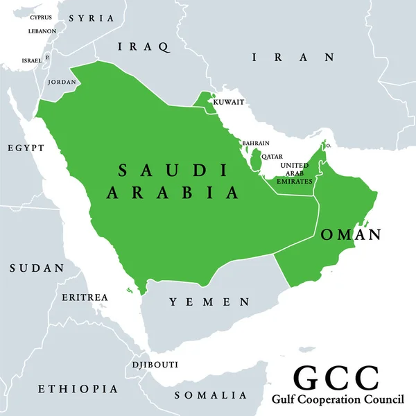 Gulf Cooperation Council Gcc Member States Political Map Regional Intergovernmental — Stock vektor