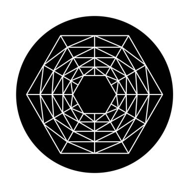 Altıgen beyaz simetrik şebeke desenli, siyah bir daire şeklinde. Birbirinin içine yerleştirilmiş, ızgara hatlarına bağlı beş düzenli çokgen. Barbury Kalesi 'nde bulunan bir ekin çemberi desenine göre modellenmiş..