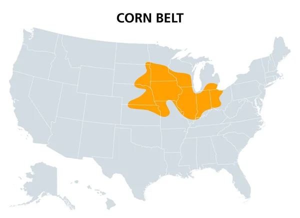 Corn Belt United States Political Map Region American Midwest Maize — 图库矢量图片
