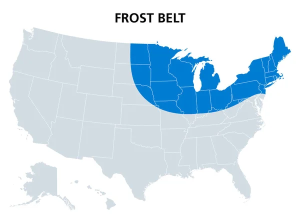 Frost Belt United States Political Map Region Northeast Including Great — Vector de stock