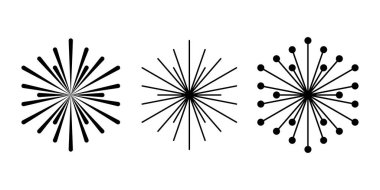 Bir Yaşam Çiçeği 'nin kesişen dairelerinin kesişen noktalarından elde edilen üç güneş sembolü. Güneş ışınları gibi görünen ışınlarla bağlantılı. Kutsal Geometri. Görüntü.