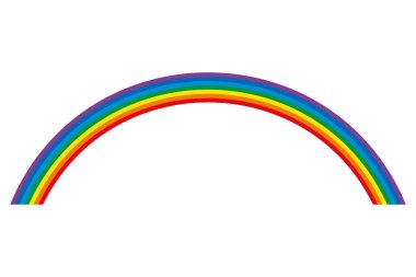 Rainbow, multicolored circular arc. Seven bent color bars, representing the spectrum of the visible light. Red, orange, yellow, green, cyan, blue and violet. Isolated illustration on white background.