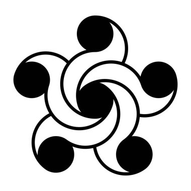 Circles spirally connected into a pentagram. Five-pointed star, made of five circles, with curved lines connected to a sixth circle in the center. Crop circle pattern, found near Devizes, Wiltshire.