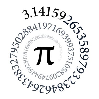 Pi spiral. The first hundred digits of the infinite circle number and mathematical constant Pi, forming an arithmetic spiral. Black and white colored sequence, isolated on white background. Vector. clipart