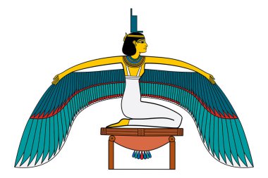 Isis, winged goddess in ancient Egyptian religion, with throne hieroglyph on her head. In Osiris myth and cult she resurrects her husband Osiris, who was killed by Seth, and protects his heir, Horus.