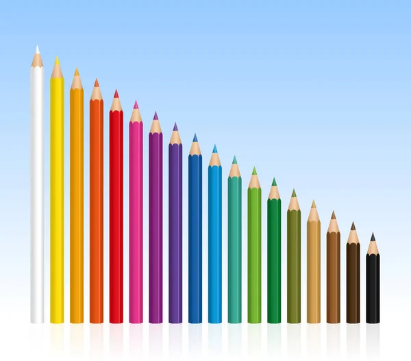 Lápis Coloridos Crayon Set Com Diferentes Comprimentos Ficando Mais Curto — Vetor de Stock