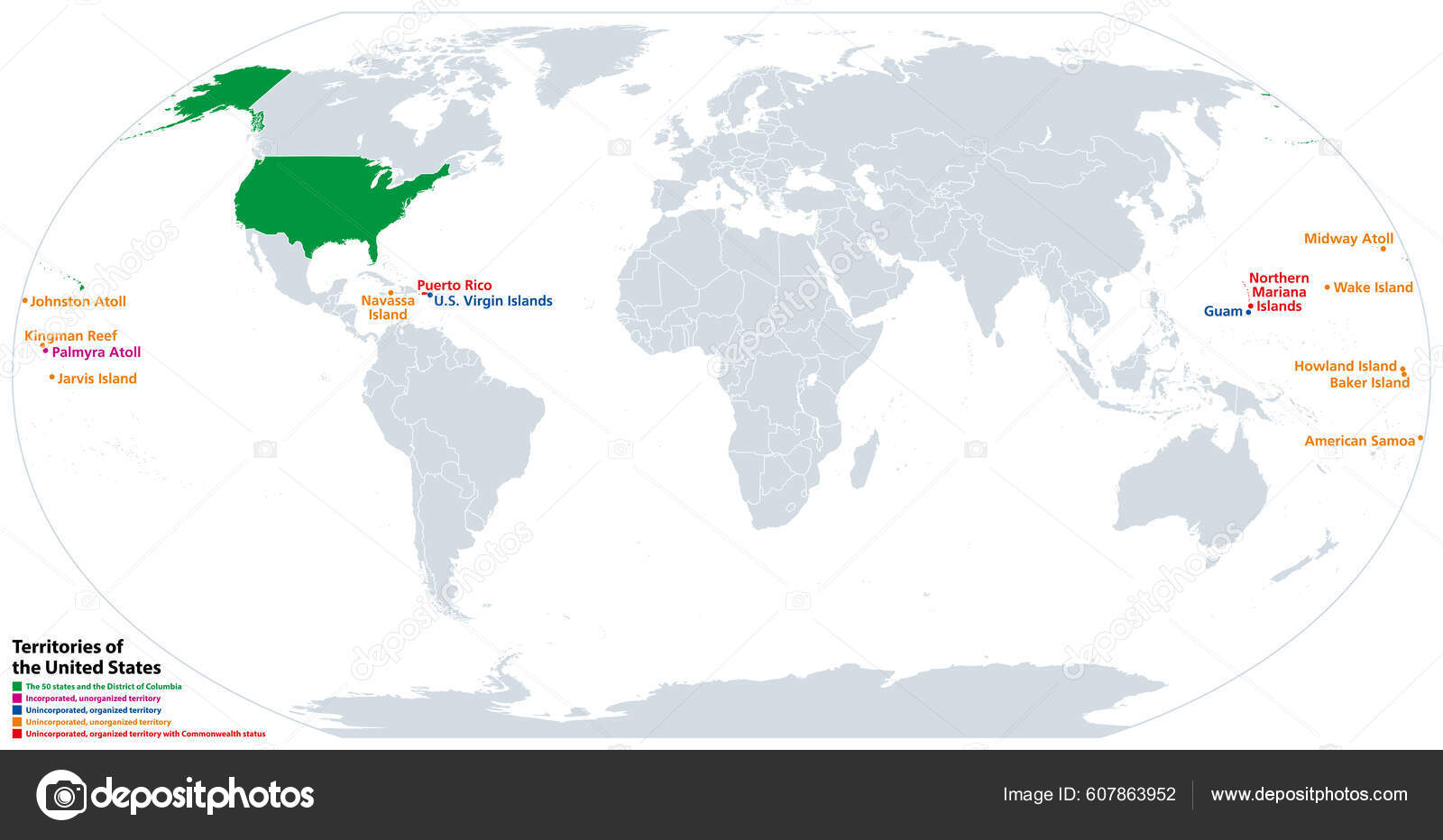アメリカ合衆国の領土 政治地図 地方行政区分 50州 法人化され