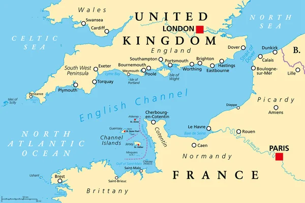 Carte Politique Manche Aussi British Channel Bras Océan Atlantique Sépare — Image vectorielle