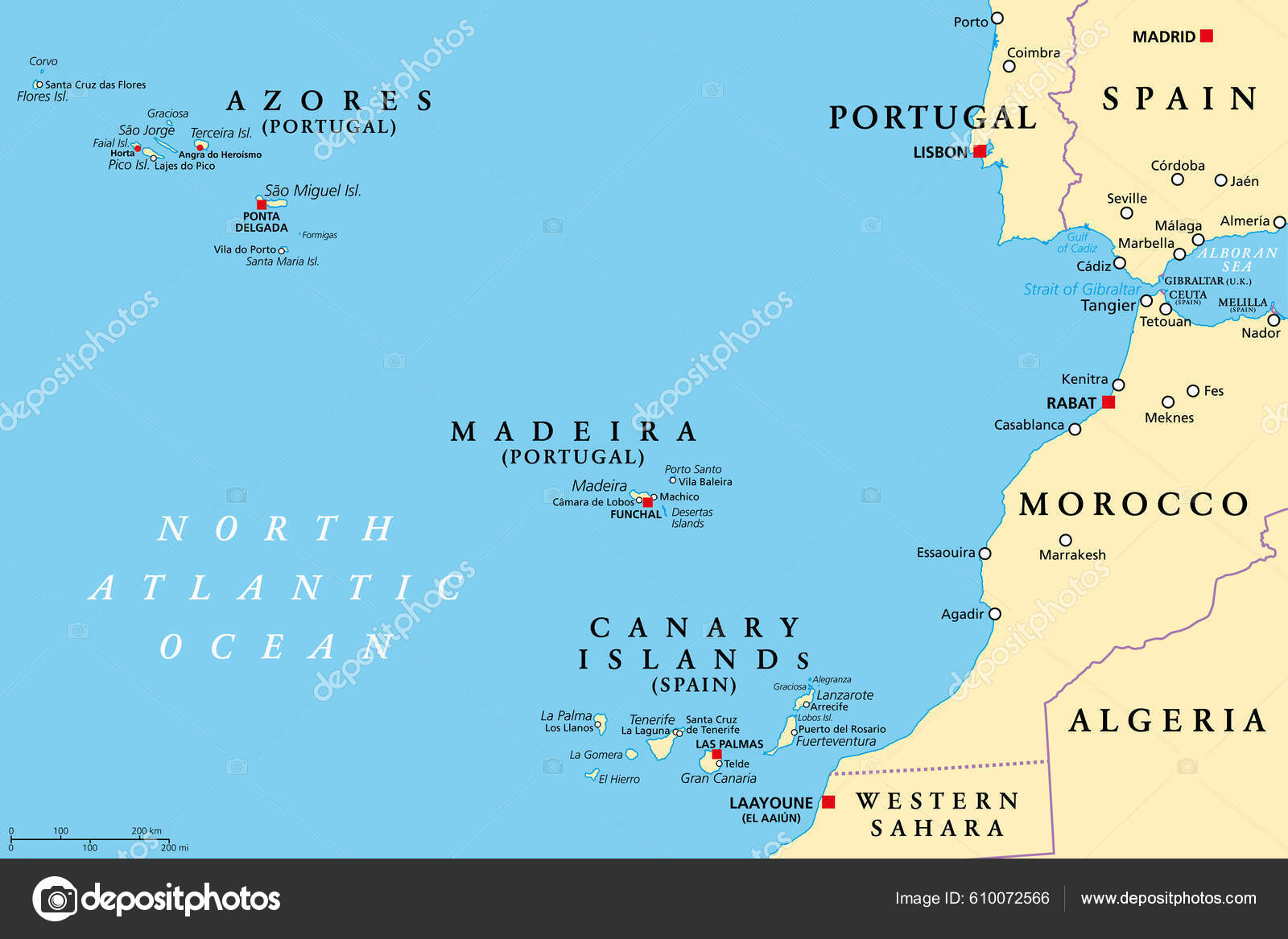 Azores madeira dan kepulauan canary peta politik daerah otonom portugal