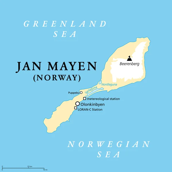 Jan Mayen Mapa Político Isla Volcánica Noruega Océano Ártico Entre — Vector de stock