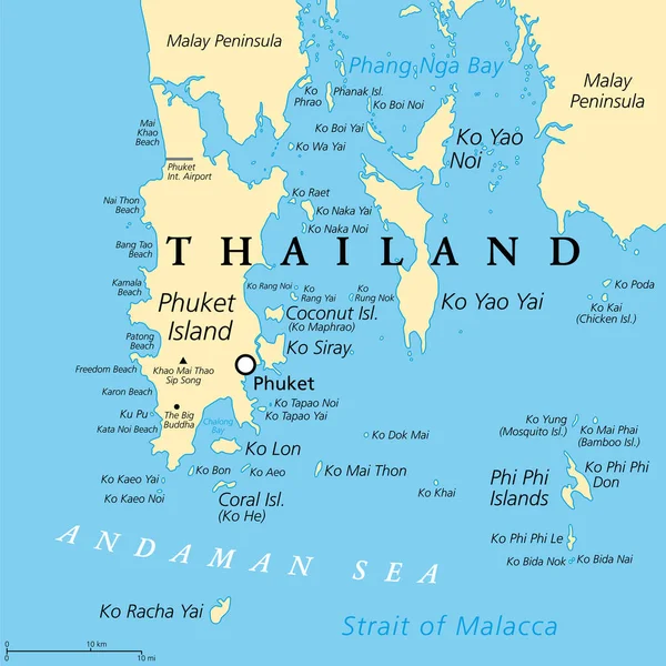 Phuket Grande Île Thaïlande Carte Politique Avec Les Environs Région — Image vectorielle