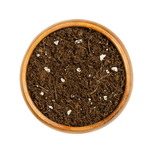 Compost Organico Vaso Una Ciotola Legno Terreno Morbido Substrato Coltura — Foto Stock