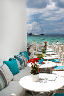 geleneksel Yunan kafeterya mykonos island, Yunanistan