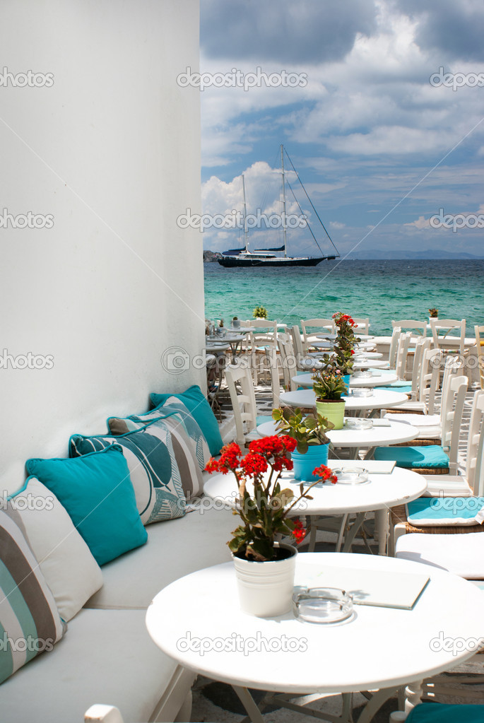 Traditional greek cafeteria on Mykonos island, Greece