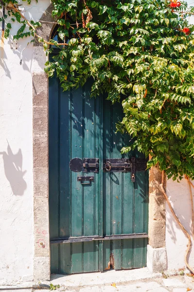 Hagyományos görög ajtó Mykonos island, Görögország — Stock Fotó