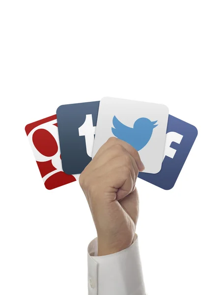 Hand holding social media icons — Stock Photo, Image