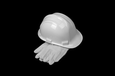 baret beyaz ve siyah arka plan üzerine deri eldiven