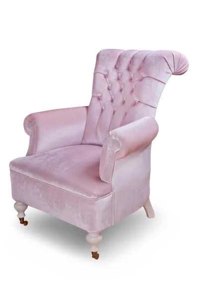 Light pink velvet vintage armchair on white background — Stock Photo, Image