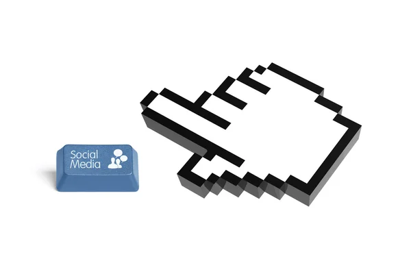 Sociala medier-knappen och handen markören — Stockfoto