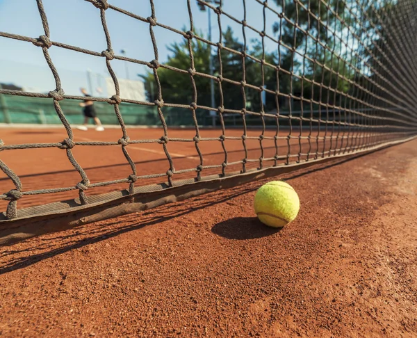 Tennis ball and net — Stock Photo, Image