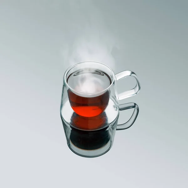 Thé Noir Chaud Fraîchement Infusé Dans Une Tasse Verre Transparent — Photo