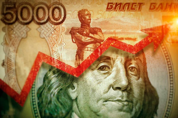Aumento Del Rublo Ruso Contra Dólar Estadounidense Concepto Mundial Pago — Foto de Stock