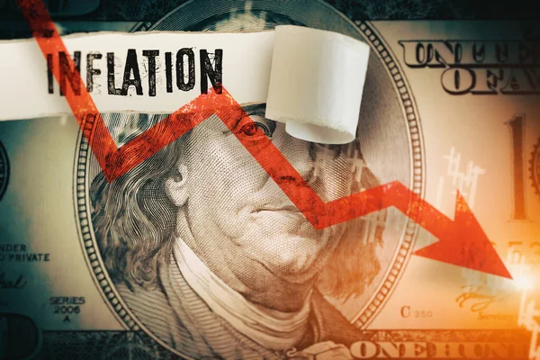 Inflation Word Torn Dollar Bill Economist Forecast United States Glowing — Foto de Stock