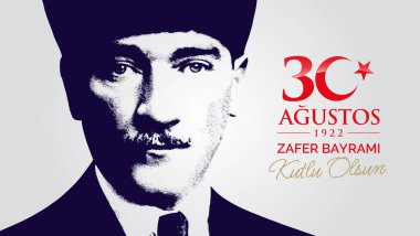 August 30, Turkish national holiday celebration vector illustration. 30 Agustos Zafer Bayrami Kutlu Olsun. English: Happy August 30 Victory Day. Greeting card template.