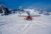 Snow Plane Landing on Ruth Glacier in Denali National Park, Alaska.